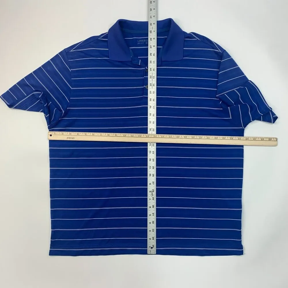Nike Golf Shirt Mens XL Extra Large Harbor Blue Striped Dry Fit Golfing Polo